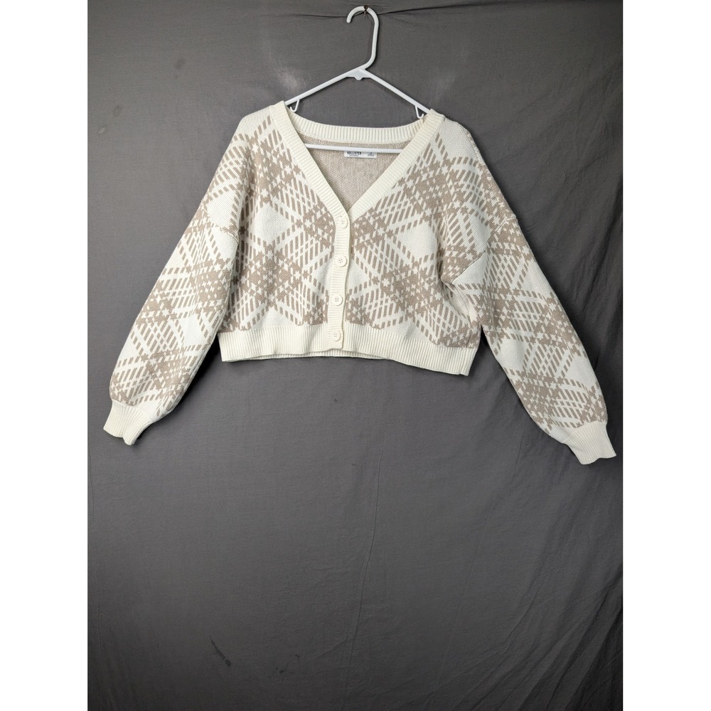 Hollister Womens Argyle Cropped Cardigan Sweater Beige White Small 350S2839